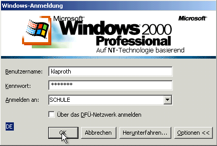 Anmeldung an der Domäne